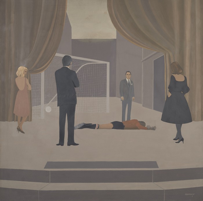 Último instante, (c.1980)<br>Óleo sobre tela<br>100 x 100 cm - Mario Arroyo - Surrealismo rioplatense - Museo Nacional de Artes Visuales