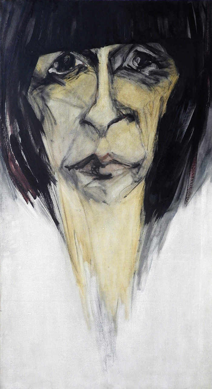 Retrato de Eva Olivetti (1977)<br>Hilda López (1922-1996)<br>Óleo sobre tela<br>110 x 60 cm - Diálogos - Hilda López / Eva Olivetti - Museo Nacional de Artes Visuales