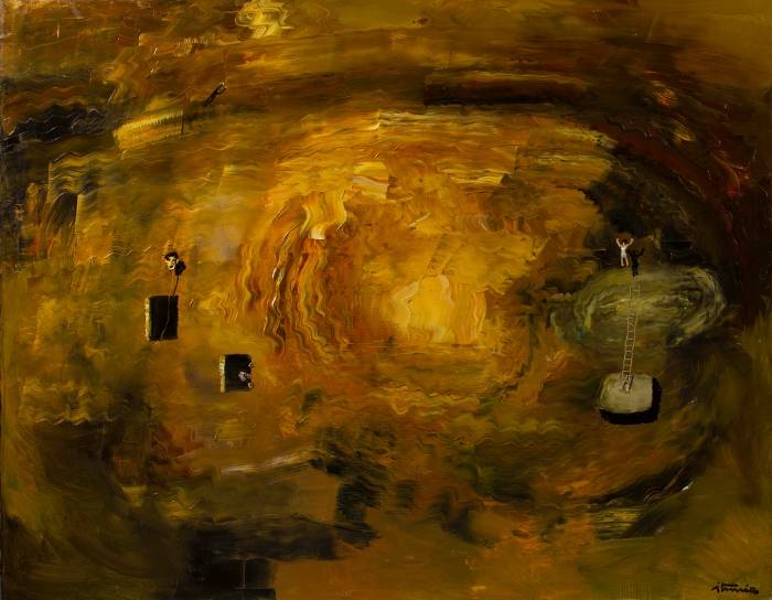 Detrás de todo, 2013<br>Óleo sobre lienzo<br>150 x 200 cm - Ignacio Iturria: Pintar es soñar - Museo Nacional de Artes Visuales