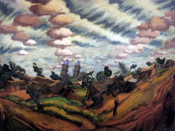 Suburbios de Florida, c.1931 <br>José Cuneo (1887-1977)<br>Óleo - Madera <br>73 x 100 cm - José Cuneo - La pintura y el más allá - Museo Nacional de Artes Visuales